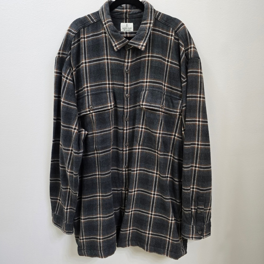 Mutual Weave Mens 4XLT Plaid Flannel Shirt Charcoal Grey Long Sleeve Tall 4XL